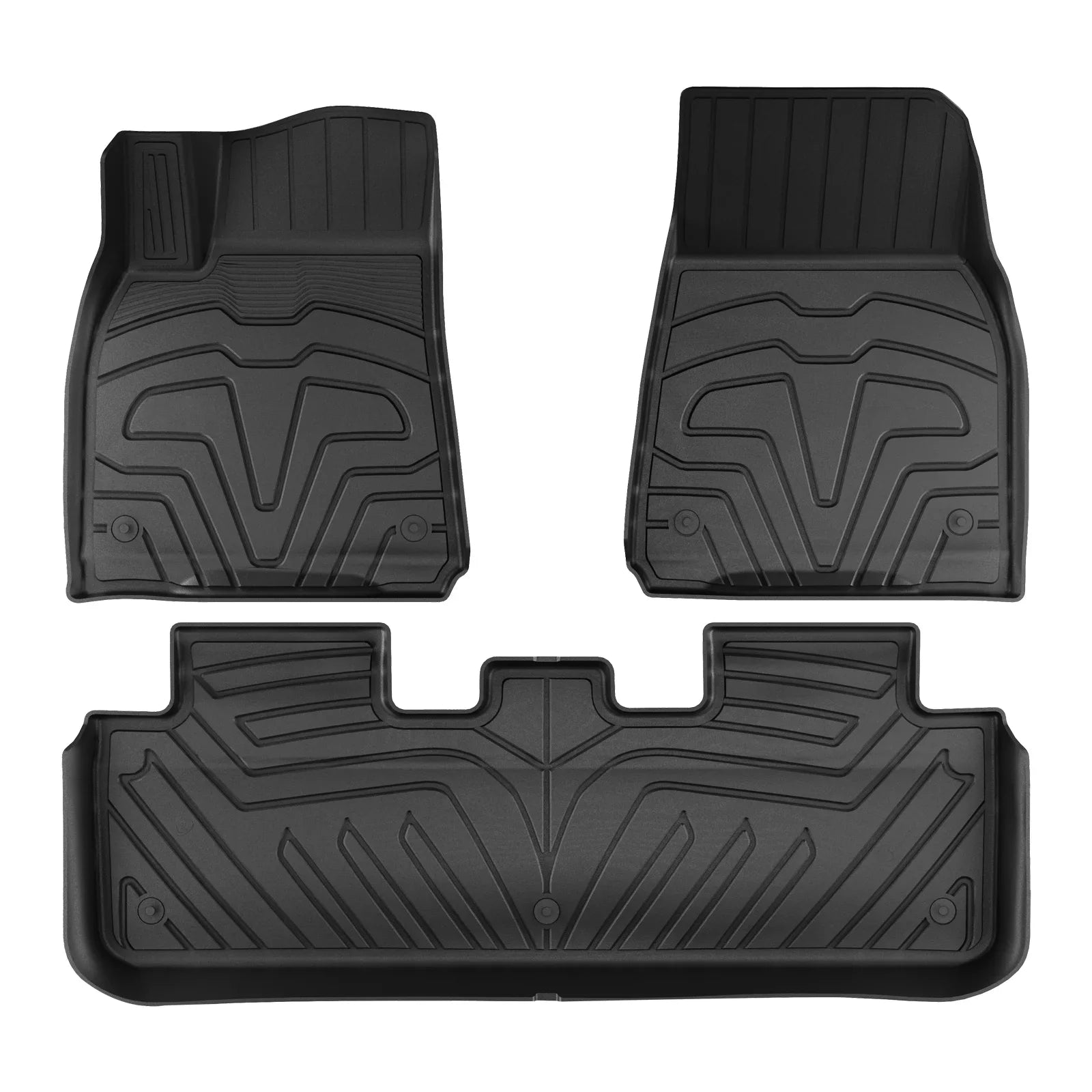 Ikon Motorsports 3D  Floor Mats + Trunk Mat Compatible with 2020-2023 Tesla Model Y, All Weather Floor Liners, Front & 2nd Row Full Set Custom Protection Heavy Duty Rear Tray Cargo Mats, Black