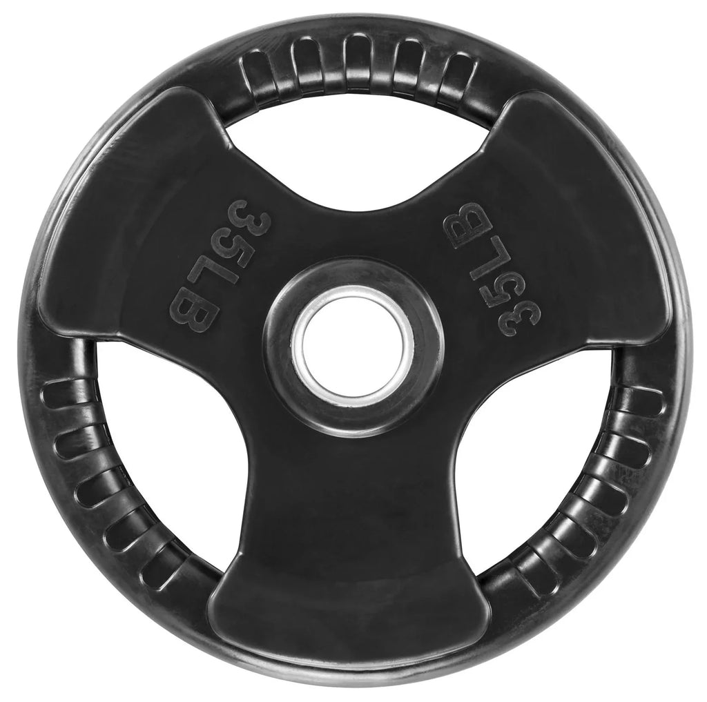 French Fitness Rubber Grip Weight Plate Set w/7 ft Olympic Bar 395 lbs (New)