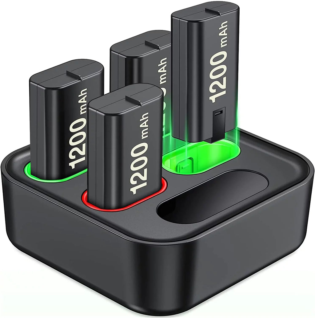 Charger for Xbox Rechargeable Battery Pack with 4x1200mAh Xbox Controller Battery Pack for Xbox Series X|S/Xbox One S/X/Elite-Black