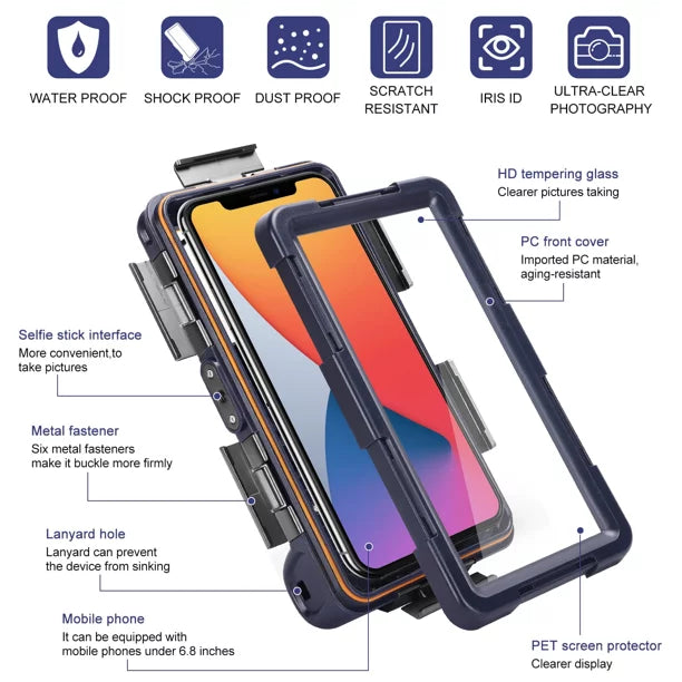 UrbanX Professional [15m/50ft] Swimming Diving Surfing Snorkeling Photo Video Waterproof Protective Case Underwater Housing for Panasonic Eluga I2 (2016) And all Phones Up to 6.9 Inch  with Lanyard