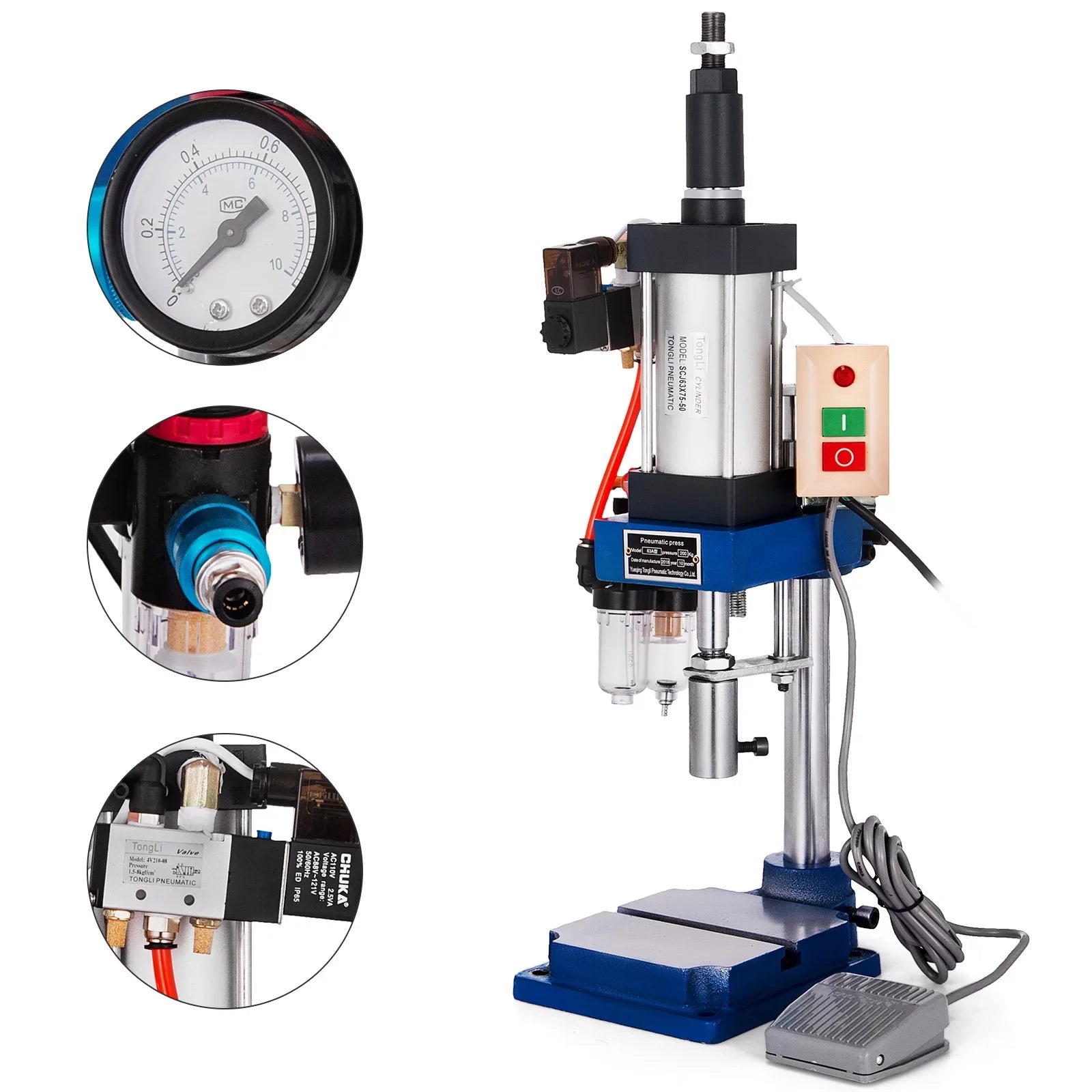 Pneumatic Punch Press Machine 440LB/200KG Pressure, Desktop Punching Press Machine 110V ,Cylinder Stroke Pneumatic Press 0.4-0.7 Mpa Operation Pressure