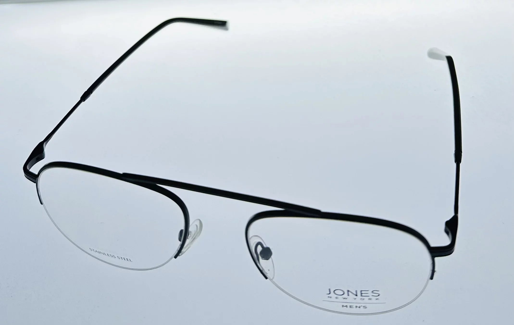 Jones New York Mens Matte Black Rimless Metal Eyewear Aviator Frame. J359. 53mm