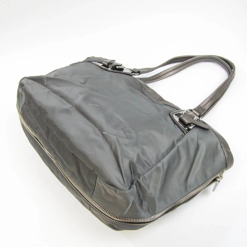 Pre-Owned Prada BR4007 Women's Tessuto,Leather Tote Bag Bronze,Gray (Good)