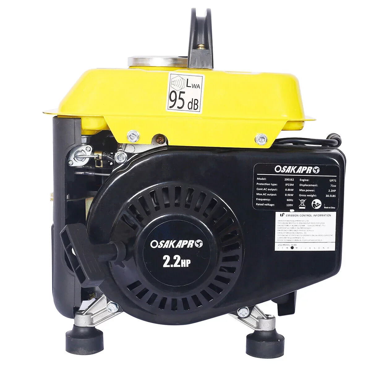 Portable Generator, 900 Watts Gas Powered Generator for Backup Home Use & Outdoors Camping Low Noise Ultra Lightweight   and  Compliant (Black ＆ Yellow)