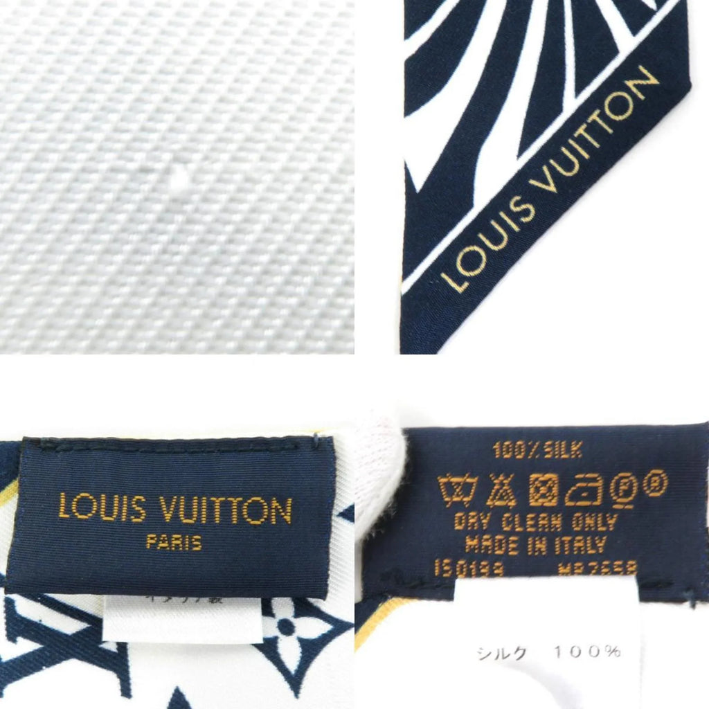 Pre-Owned   Scarf Muffler Bandeau  Graphic Monogram Blason Silk White/Navy/Beige Women's MP2658 (Good)
