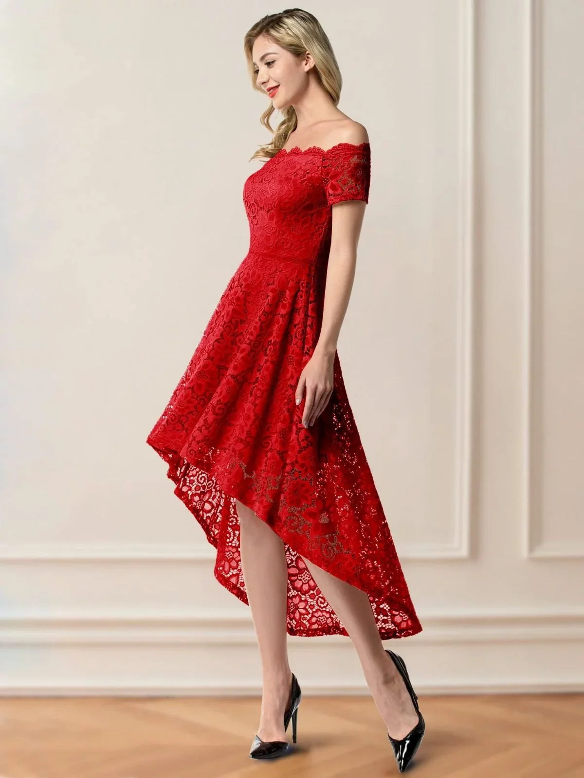 Dressystar Women Lace Bridesmaid Dress Female Knee-Length Hi-Lo Cocktail Party Dress
