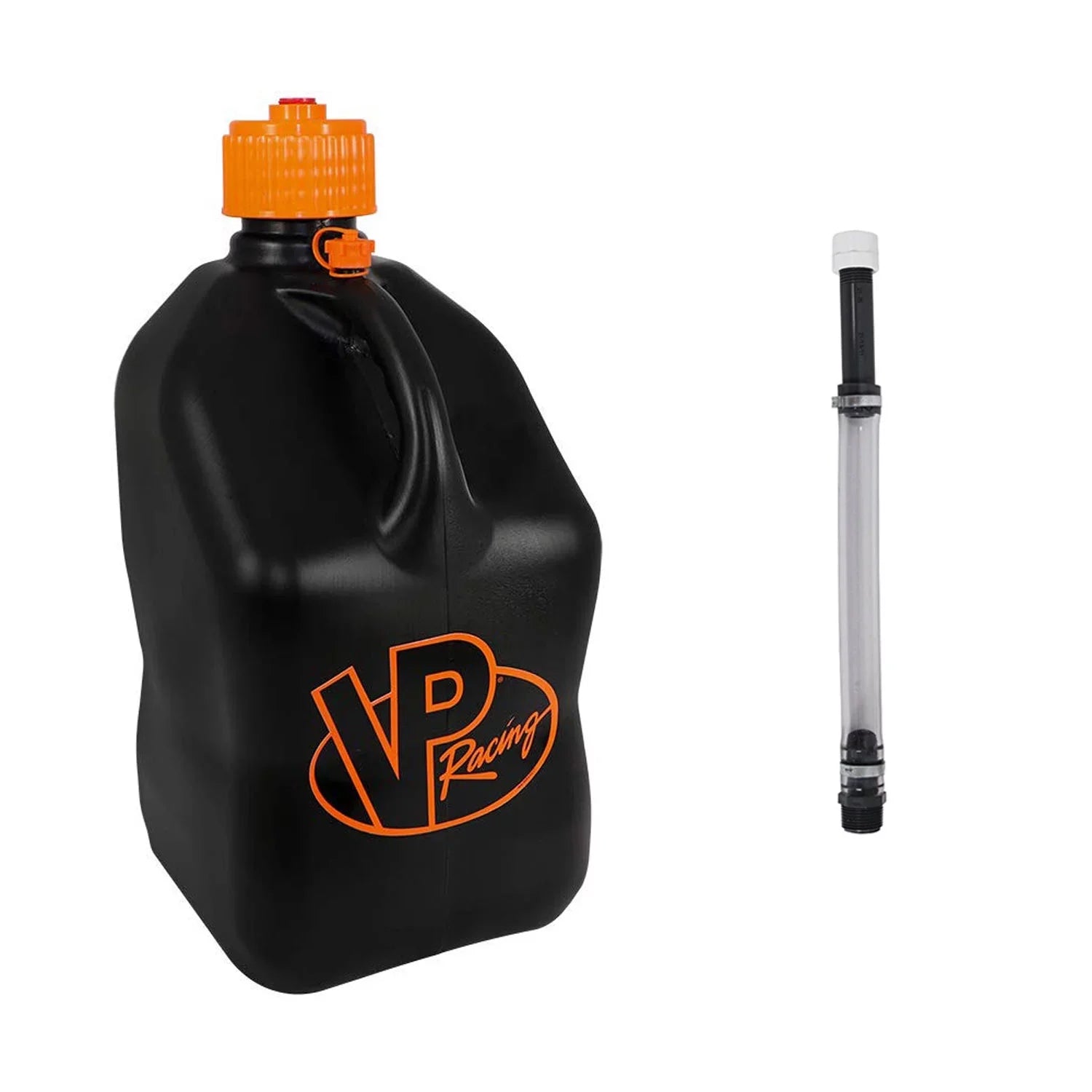 Racing Fuels 5.5 Gallon Utility Jug and 14 Inch Hose, Black and Orange