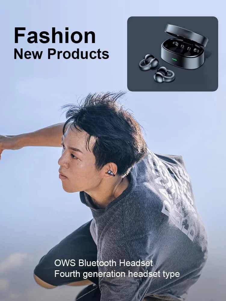 Wireless Ear-Clip  Earphones for Samsung Galaxy Z Fold5/Flip5 Phones - Bluetooth Earbuds Bone Conduction Headphones True Stereo Charging Case Hands-free D9G Compatible With Galaxy Z Fold5/Flip5