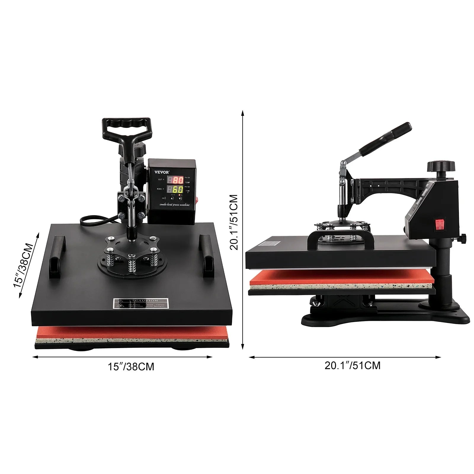 Heat Press Machine 15"x15" 8 in 1 Combo Digital Multifunctional Sublimation Heat Transfer Machine Dual  Display 360 Degree Rotation Swing Away