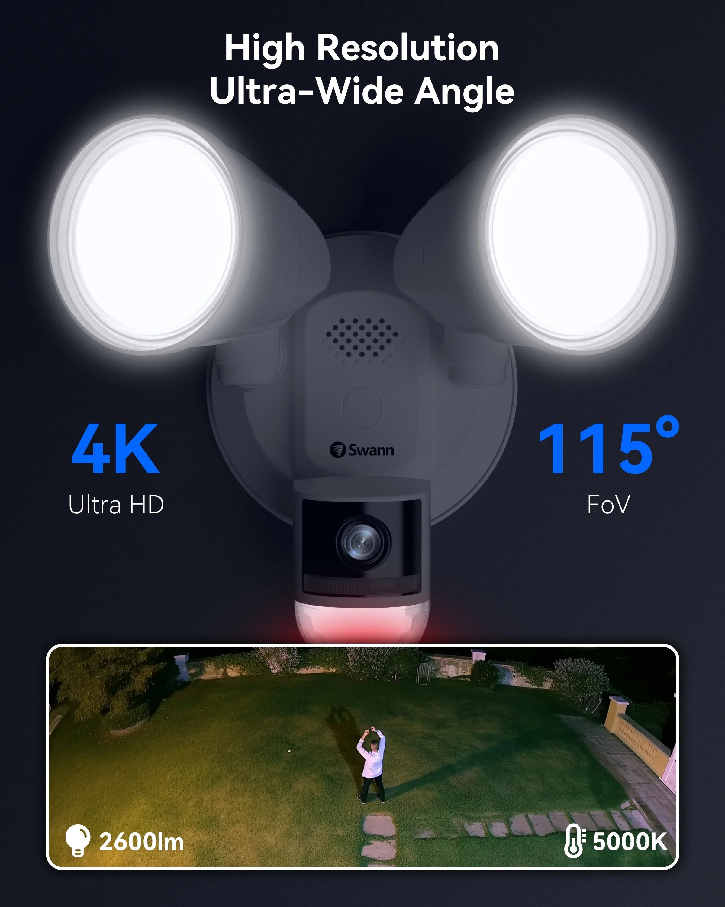 Swann 4K  Wired 2600 Lumen Outdoor WiFi Motion Security Floodlight Camera