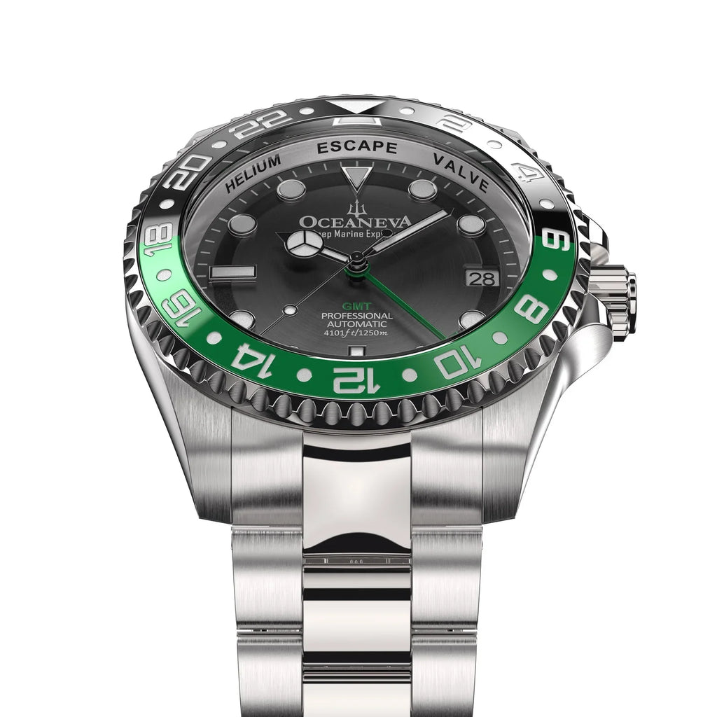 Oceaneva™  Deep Marine Explorer Pro Diver Black Green Bezel Watch - Screw Down with Triple Seal Case Back - 1250M Water Resistance - Japan Automatic Movement Dive Swimming Wrist Watches For Men