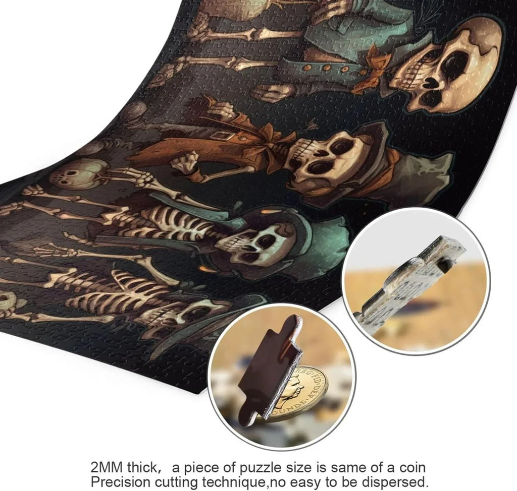 Dreamtimes 500  Wooden Jigsaw Puzzle Halloween Skeleton Print, Zigsaw with Alphabet Partition Storage Bag, Puzzle for Adults, Challenging Brain Exercise Family Game Gift for Kids Friends Parents