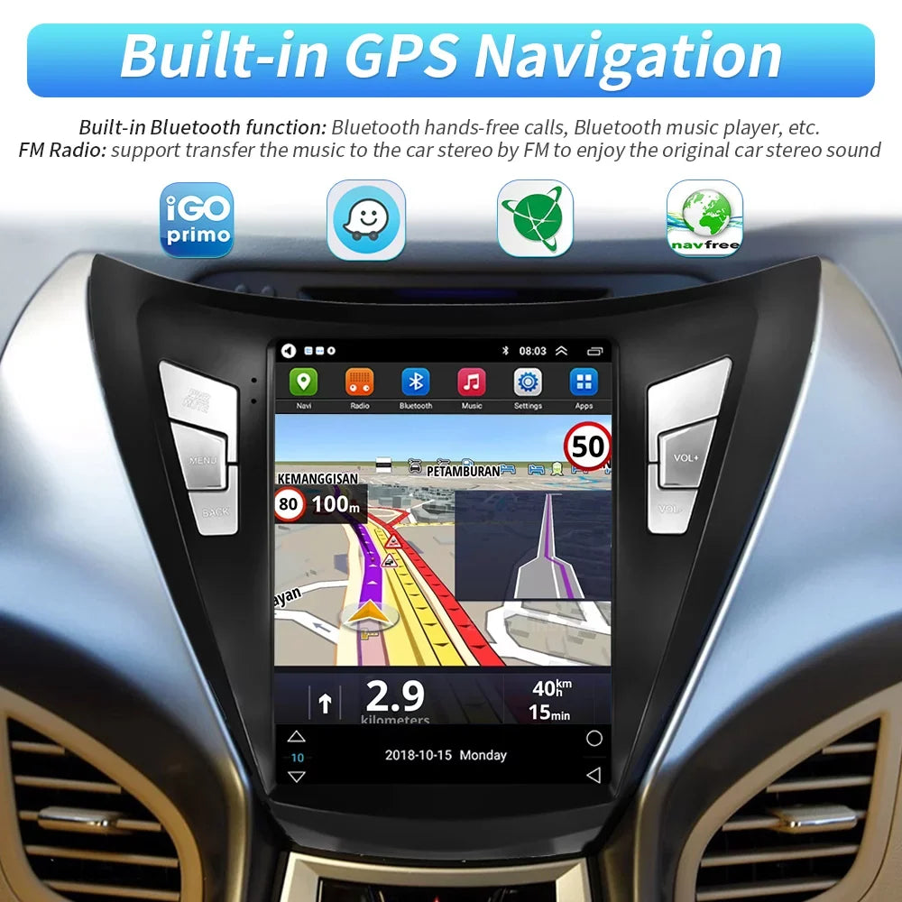 Podofo 2G+64G for Hyundai Elantra 2011 2012 2013 Android 9.7'' Touchscreen Car Stereo Radio Bluetooth  Mirror Link   , with Backup Camera