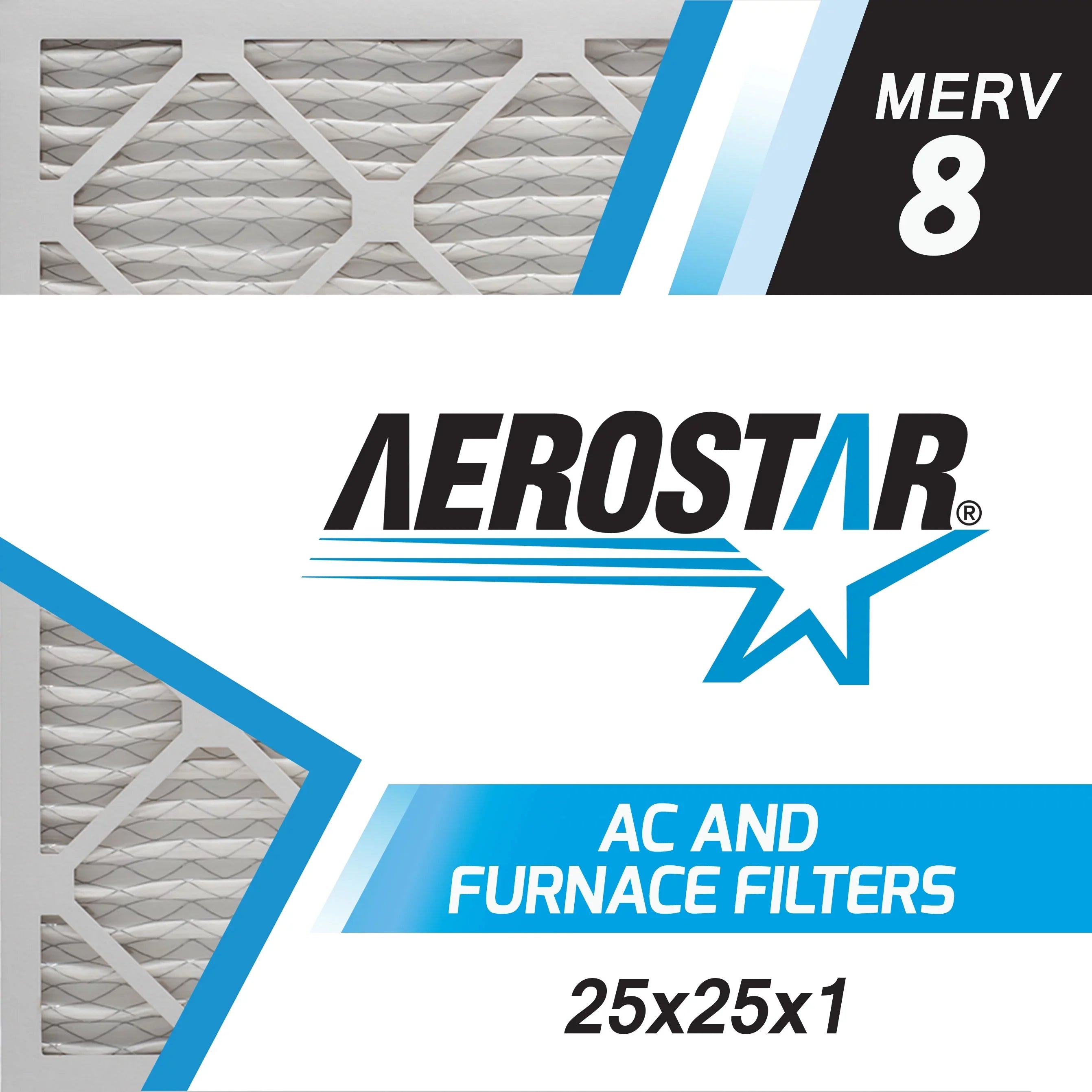 Aerostar 25x25x1   8, Pleated Air Filter, 25x25x1, Box of 6, Made in the