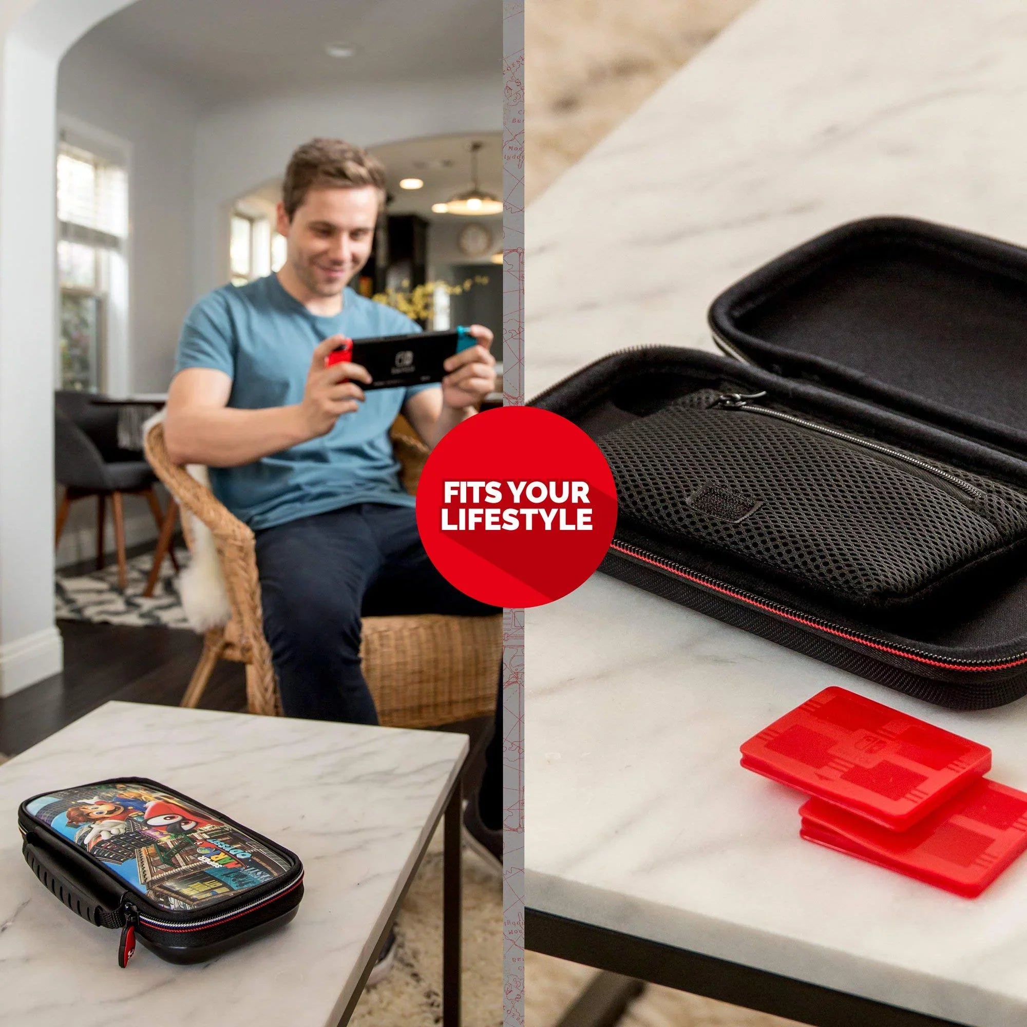 Nintendo Switch Odyssey Bundle: Red and Blue Joy-Con Improved Battery Life 32GB Console,Super Mario Odyssey Game Disc and Odyssey Deluxe Travel Case