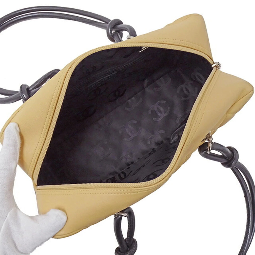 Pre-Owned  Bag Cambon Women's Handbag Lambskin Beige Black (Fair)