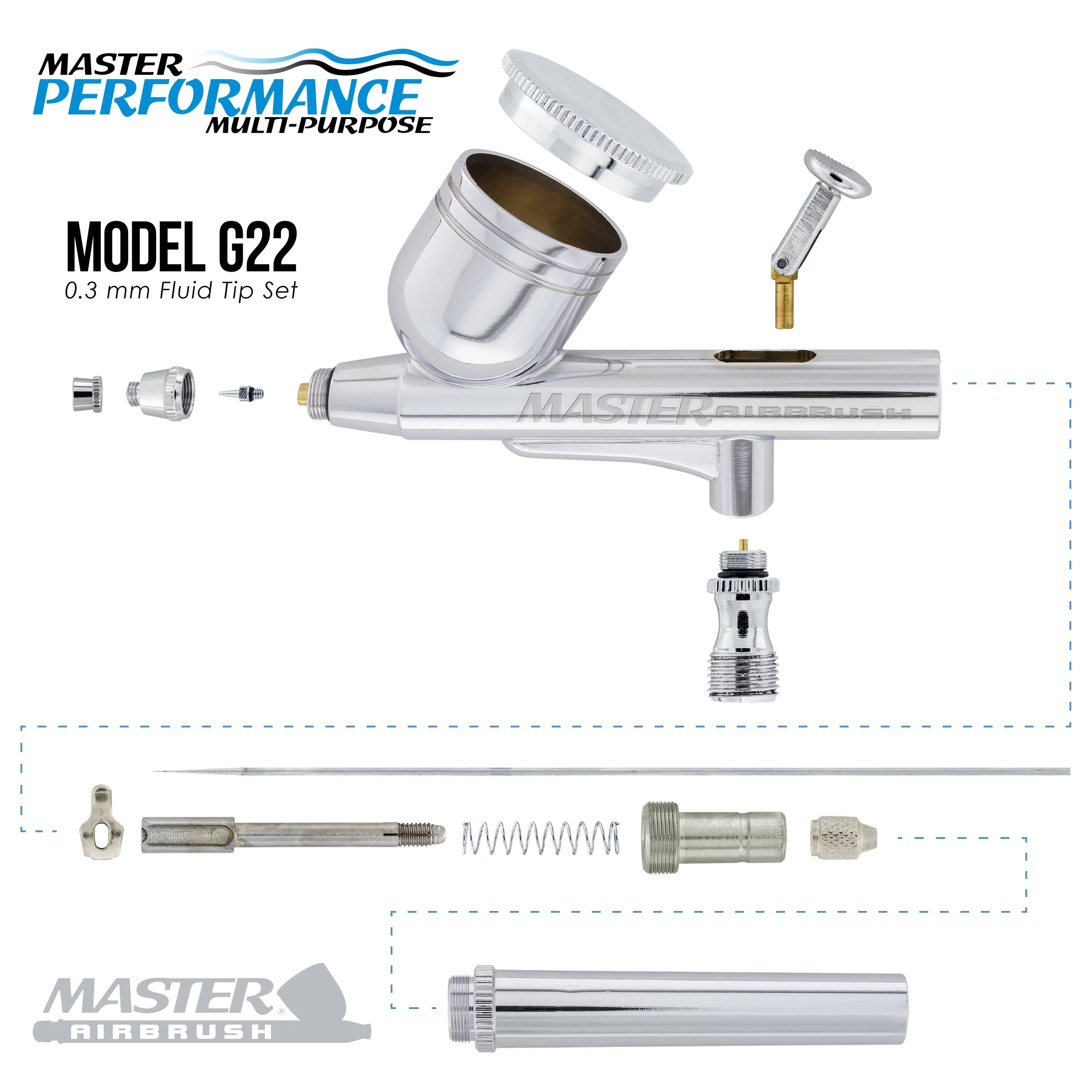 Master Airbrush Dual Fan Air Compressor System Kit with a G22 Gravity Feed Dual-Action Airbrush Set with 0.3 mm Tip