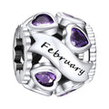 February Birthstone Charms for Pandora Bracelets 925 Sterling Silver Love Heart Openwork Bead Charms