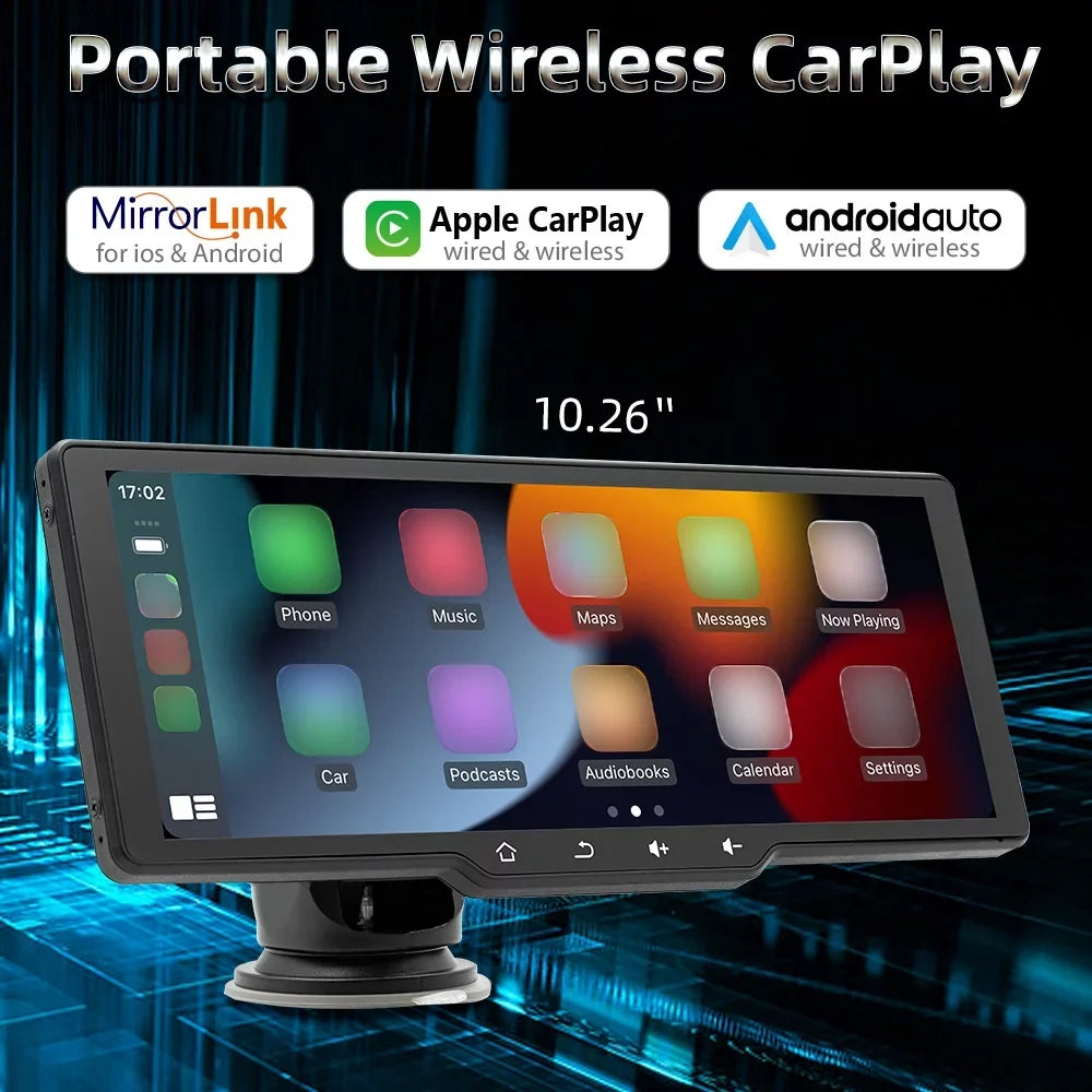 Shinysix Portable Wireless CarPlay Multi-language Car Video Recorder Car Camera Auto Camcorder 10.26in Car Rearview Camera Mobilephone  Control Car MultiMedia Player