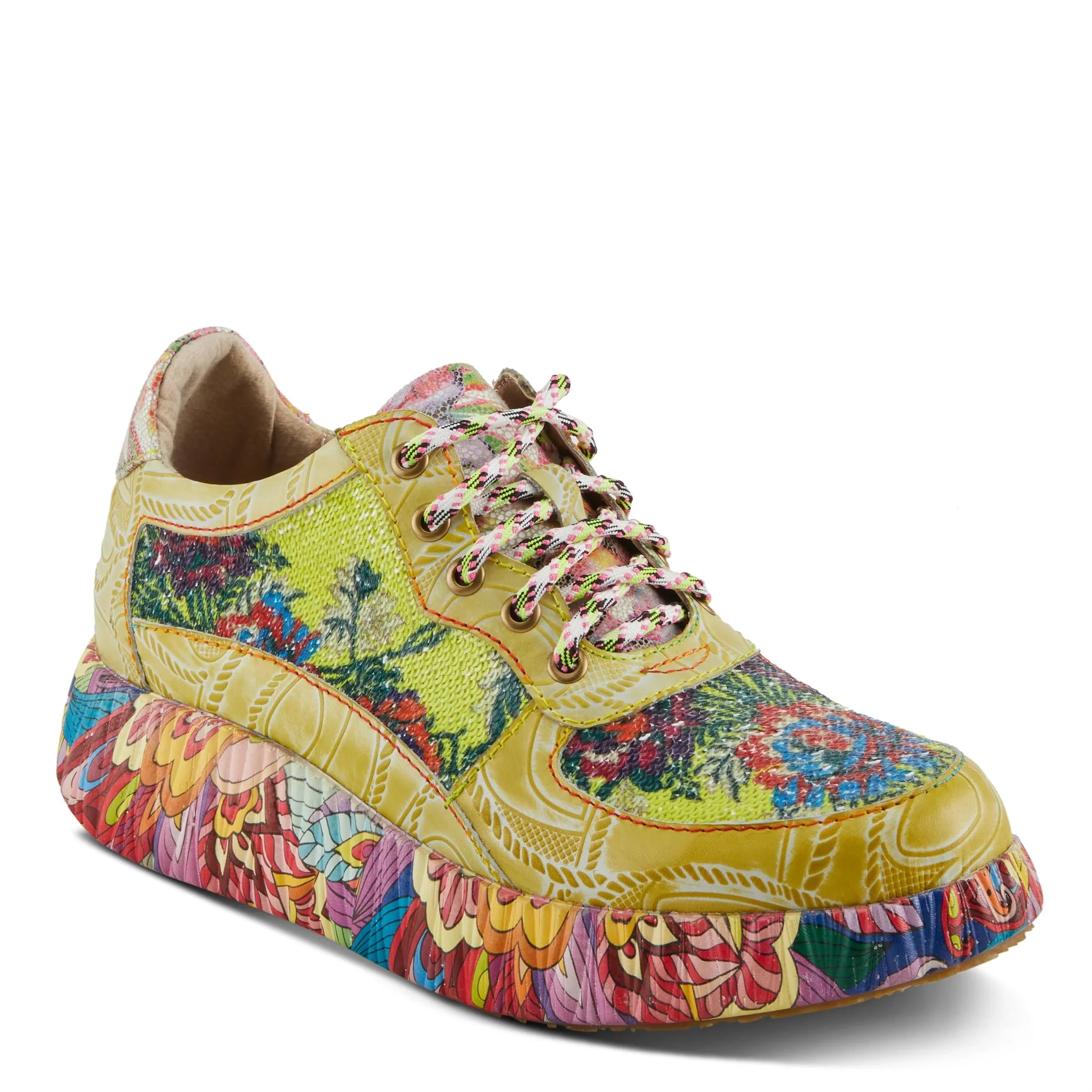 Spring Step L'Artiste Women's  Multicolored Fashion Sneakers | Unique Energetic Patterns Lime Green Multi  38 /  7.5-8