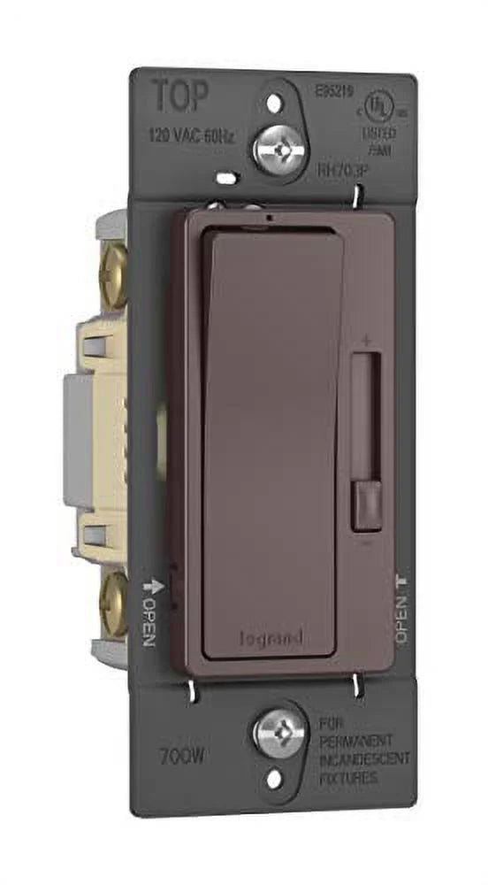 Legrand RH703PDBCCV4 Pass & Seymour Radiant 3-Way Slide Dimmer Switch, Dark Bronze, 700-Watt - Quantity 1