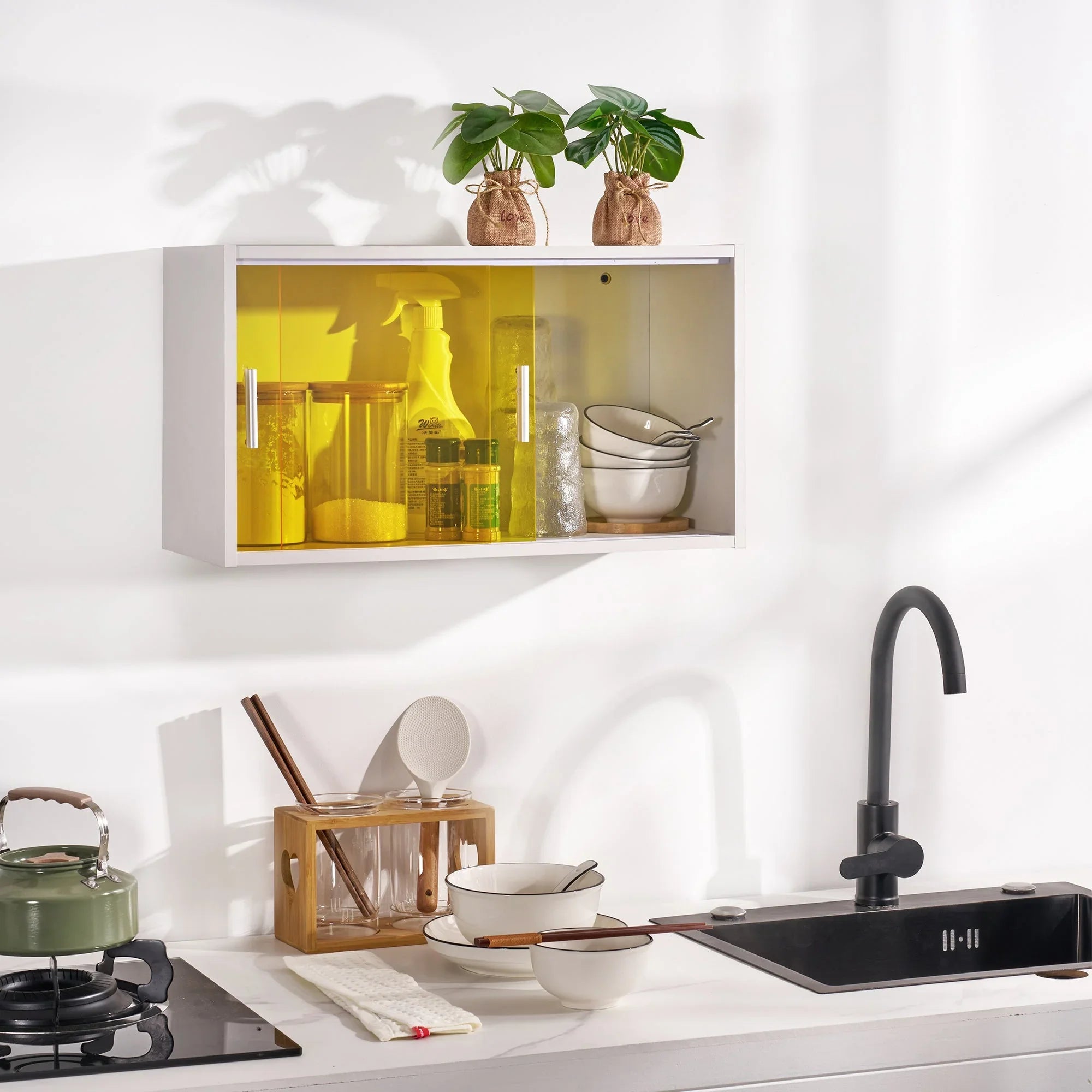 Bathroom Cabinet Wall Mounted, Multipurpose Storage Cabinet with Acrylic Sliding Doors for Bathroom Kitchen Living Room, White
