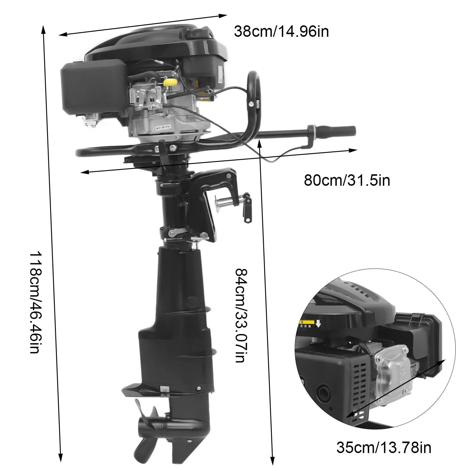 7.5  Heavy Duty Outboard Motor Fishing Boat Engine Water Cooling System 196CC