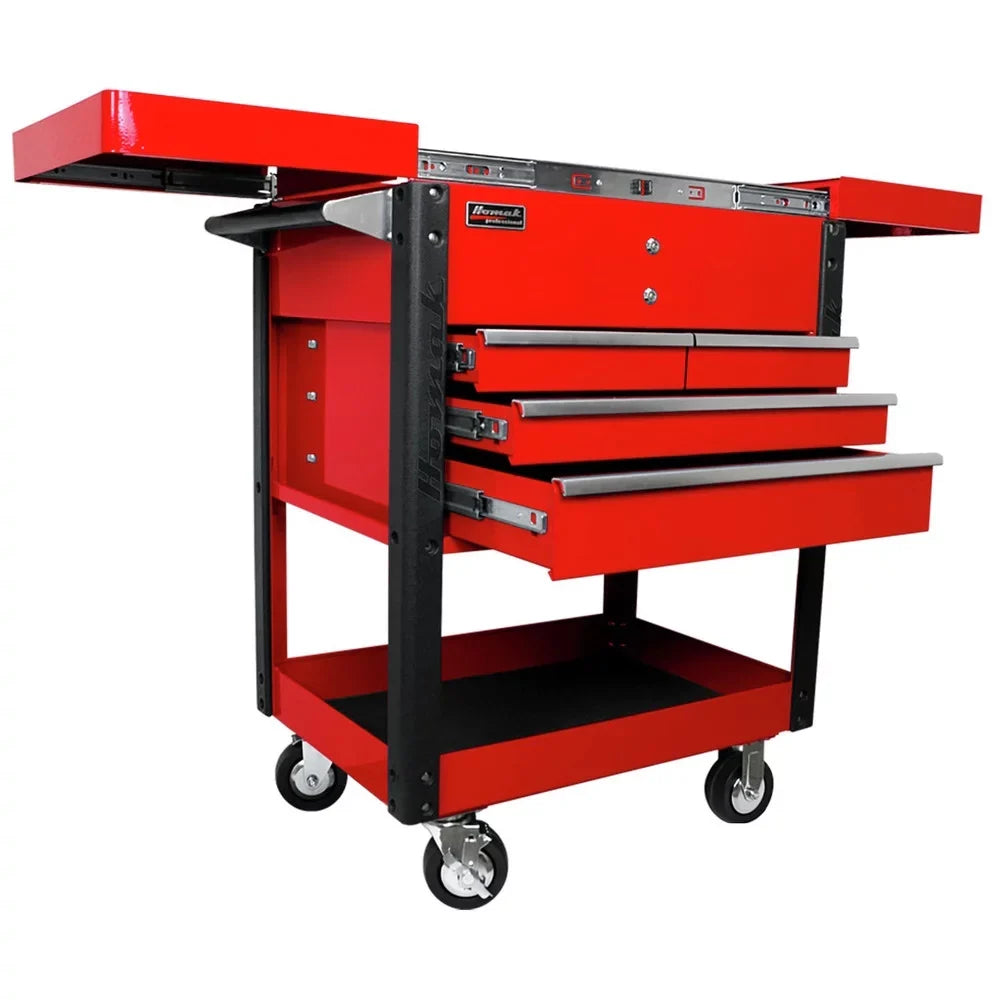 Homak RD06043500 42 x 30.25 x 20.62 in. Professional Series 4 Drawer Slide Top Service Cart - Red