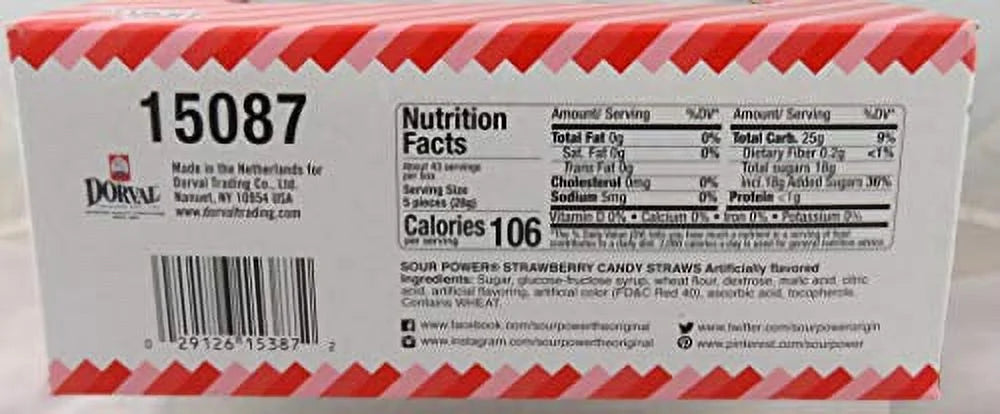 Sour Power Candy Straws, Strawberry Straws (Pack of 24), 1.75 Ounce (Pack of 24) (2912615)