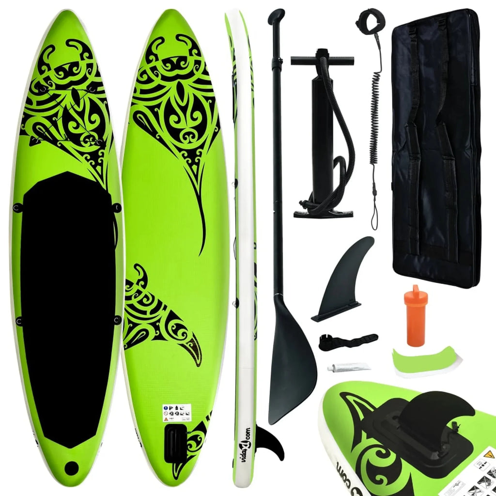 Carevas Inflatable Paddleboard Set 144.1"x29.9"x5.9" Green