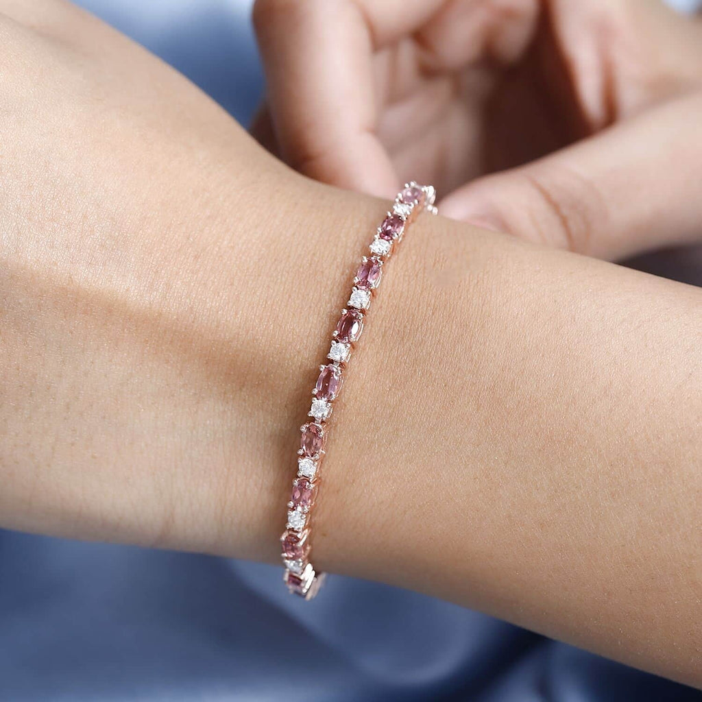 Shop  Tourmaline Moissanite Oval 925 Sterling Silver Vermeil Rose Gold Plated Bracelet Jewelry Size 8" Ct 5.74 Birthday Mothers Day Gifts for Mom