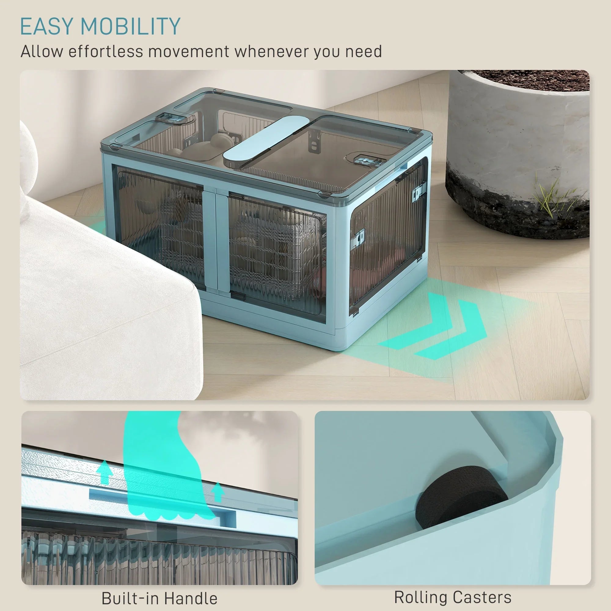 Stackable Storage Bins with Lids, Wheels, and Collapsible, Blue