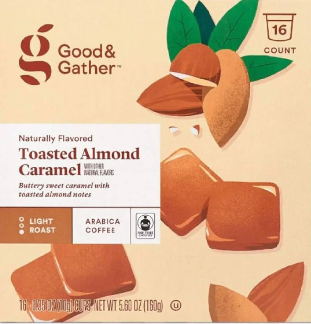 Good and Gather Naturally Flavored Single Serve Coffee Pods Bundle of 4 Flavors Cinnamon Vanilla, Toasted Almond Caramel, Salted Carmel and Vanilla Bean Brulee Fair Trade Certified,16 Count(Pack of 4)