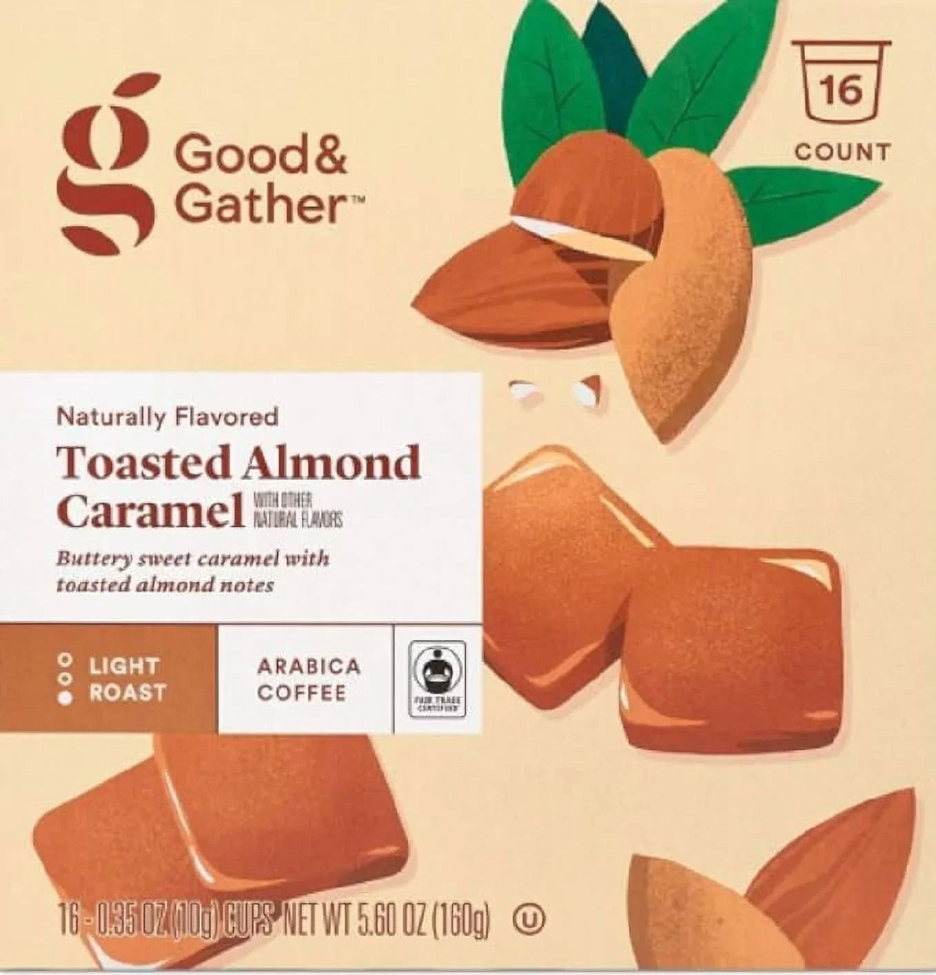 Good and Gather Naturally Flavored Single Serve Coffee Pods Bundle of 4 Flavors Cinnamon Vanilla, Toasted Almond Caramel, Salted Carmel and Vanilla Bean Brulee Fair Trade Certified,16 Count(Pack of 4)