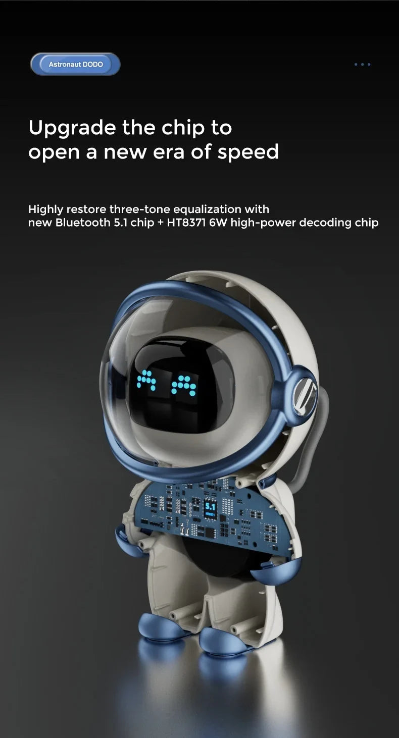 Astronaut-Shaped Smart Bluetooth Speaker with Clock, Alarm,  Radio, Sleep Night Light and  Card Support