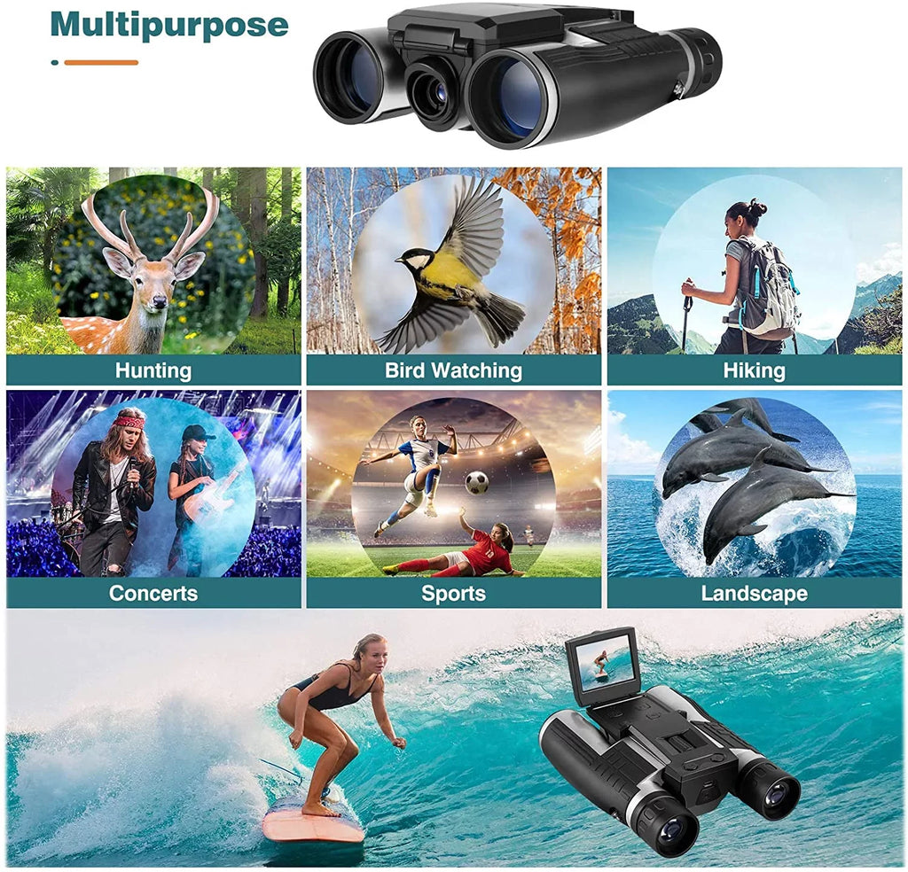 Camonity 5M 2"  32GB Digital Camera with Binocular 12X Zoom Video Photo Recorder Camcorder for Bird Watching Football Game Concert