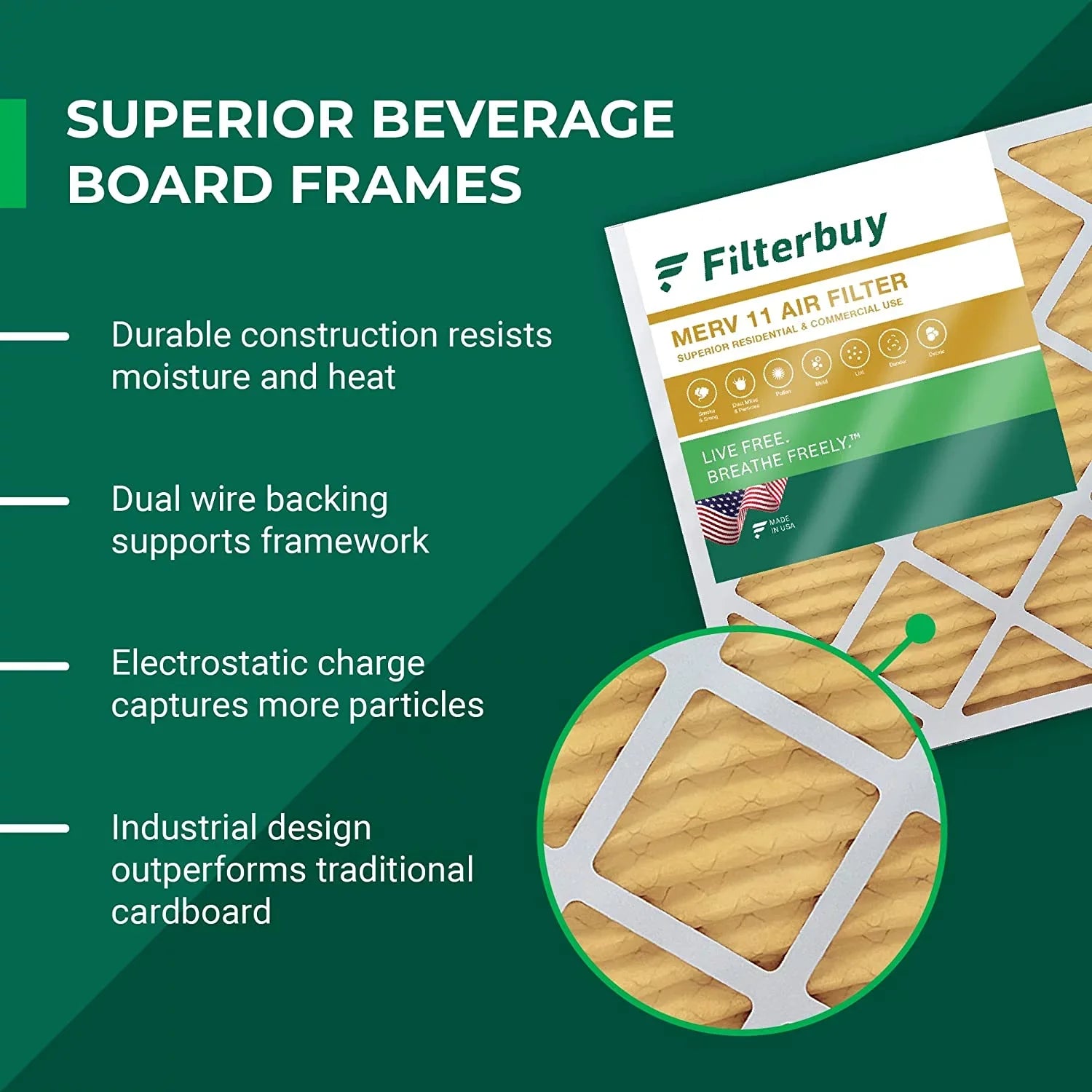 Filterbuy 16x25x5  11 Pleated   Furnace Air Filters for Trion Air Bear 255649-105 (3-Pack)