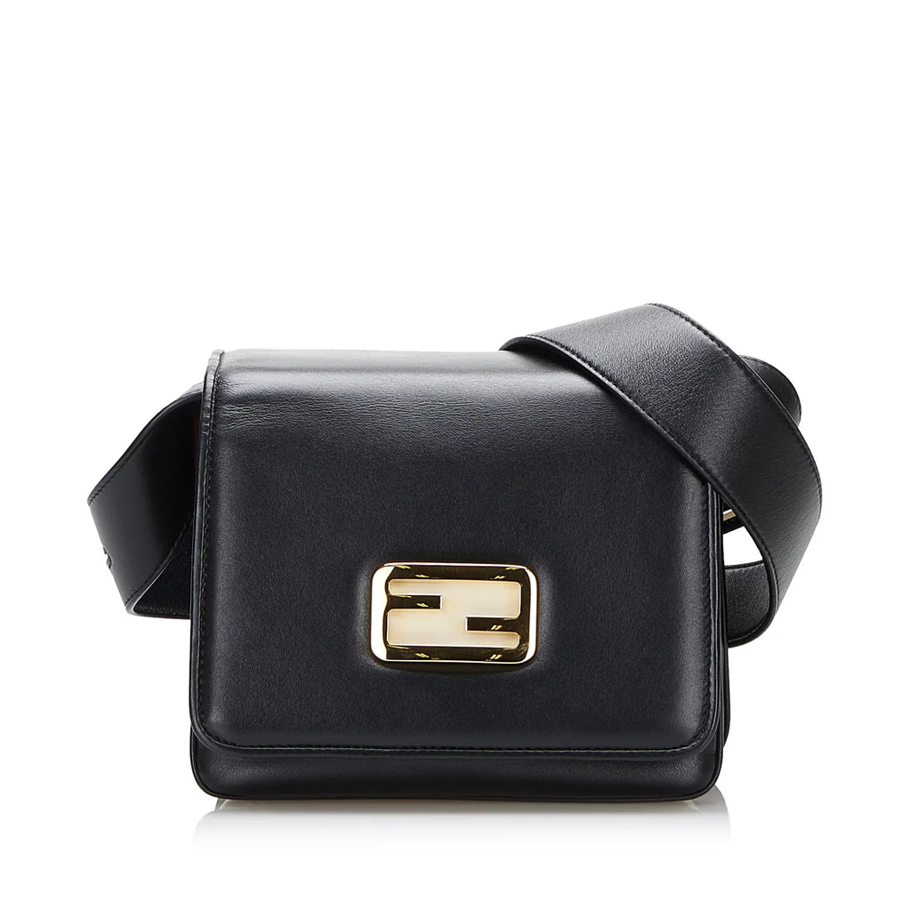 Pre-Owned Authenticated Fendi Small  Crossbody Bag Calf Leather Black Unisex (Good)