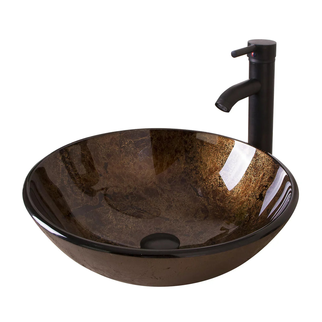 Wonline Artistic  Tempered Glass Vessel Sink Set, Wash Sink Come with Pop Up Drain Combo
