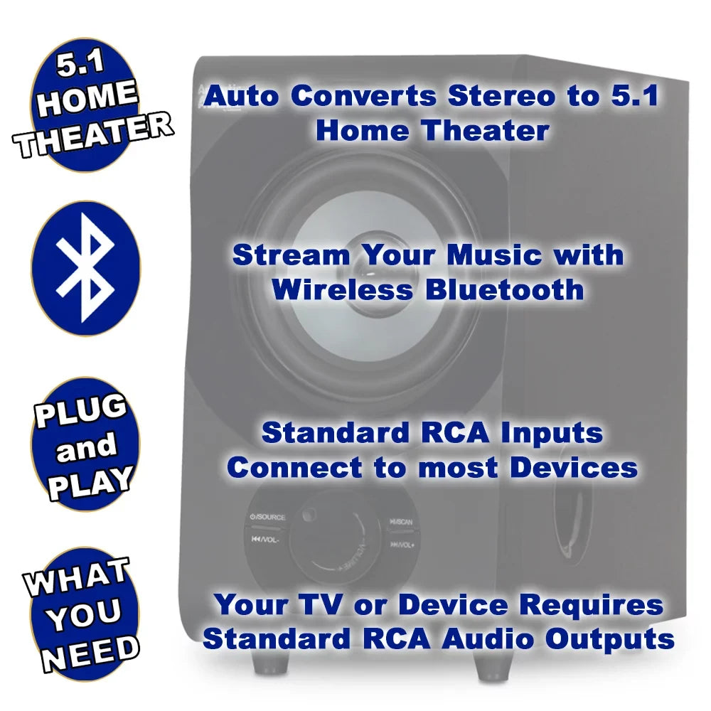 Acoustic Audio AA5172 Home Theater 5.1 Bluetooth Speaker System with  and Optical Input