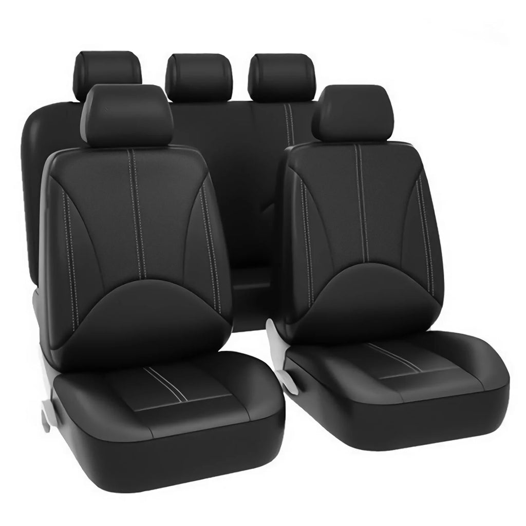 9Pcs  Leather Car Seat Covers 5 Seats, Black Waterproof Four Seasons Universal Luxury Pad for Auto Truck Van