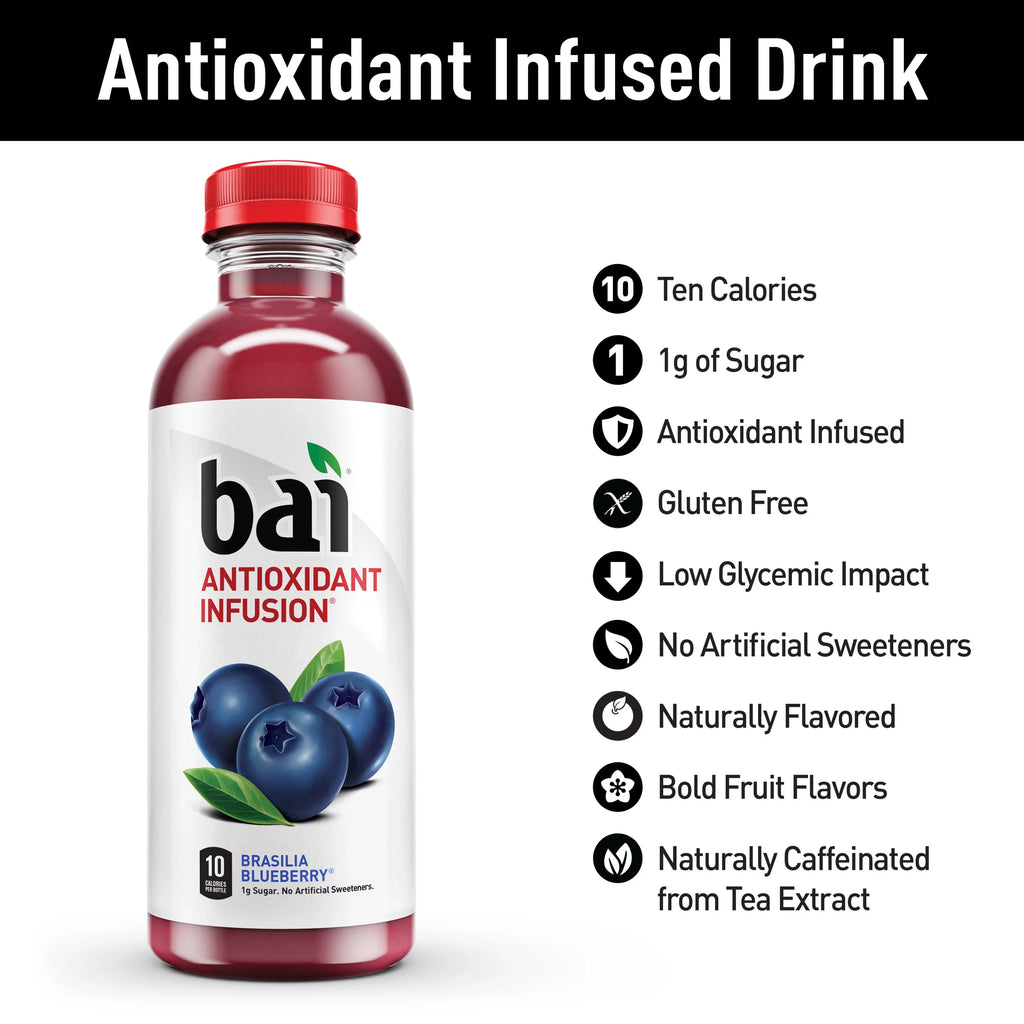 Bai Gluten-Free, Brasilia Blueberry, Antioxidant Infused Drink, 18 Fl Oz, 12 Pack Bottles