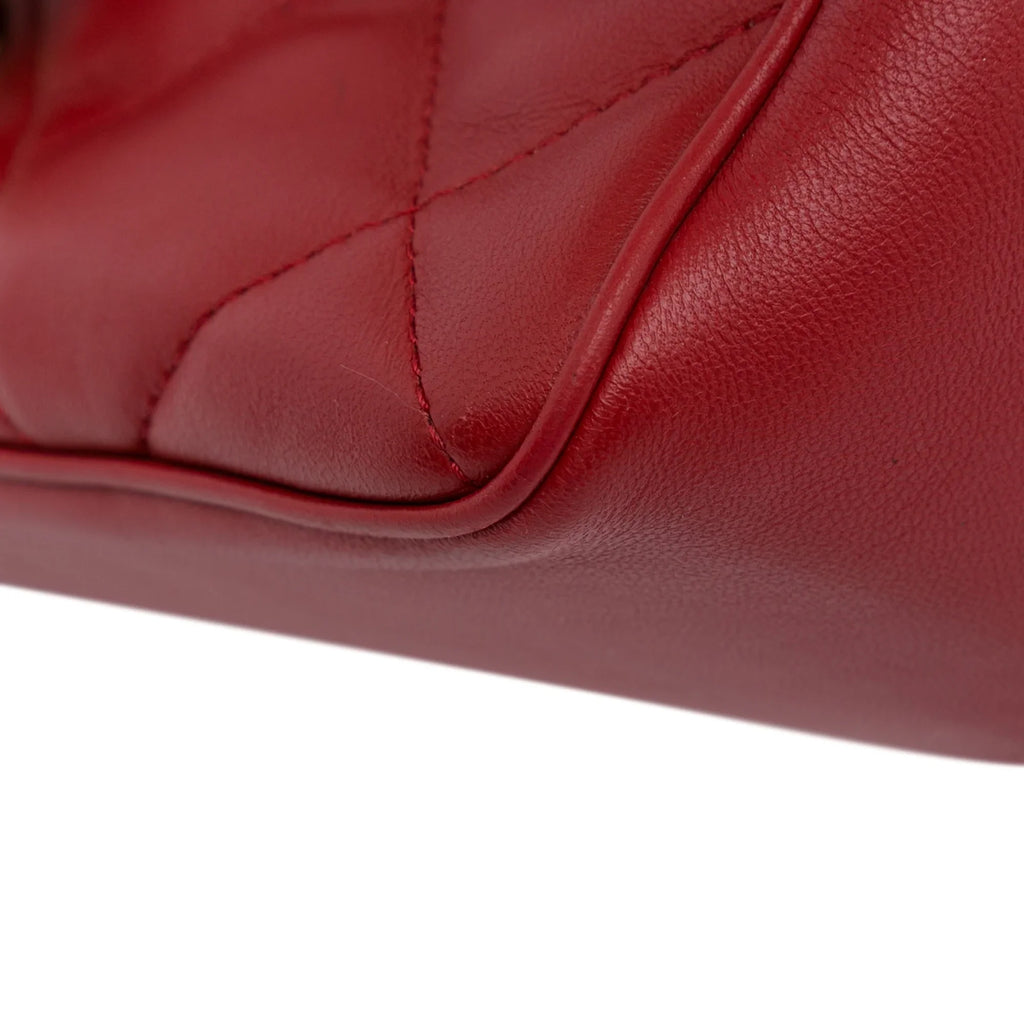 Pre-Owned Authenticated Chanel Small Easy Carry Flap Bag Lambskin Leather Red Satchel Unisex (Good)