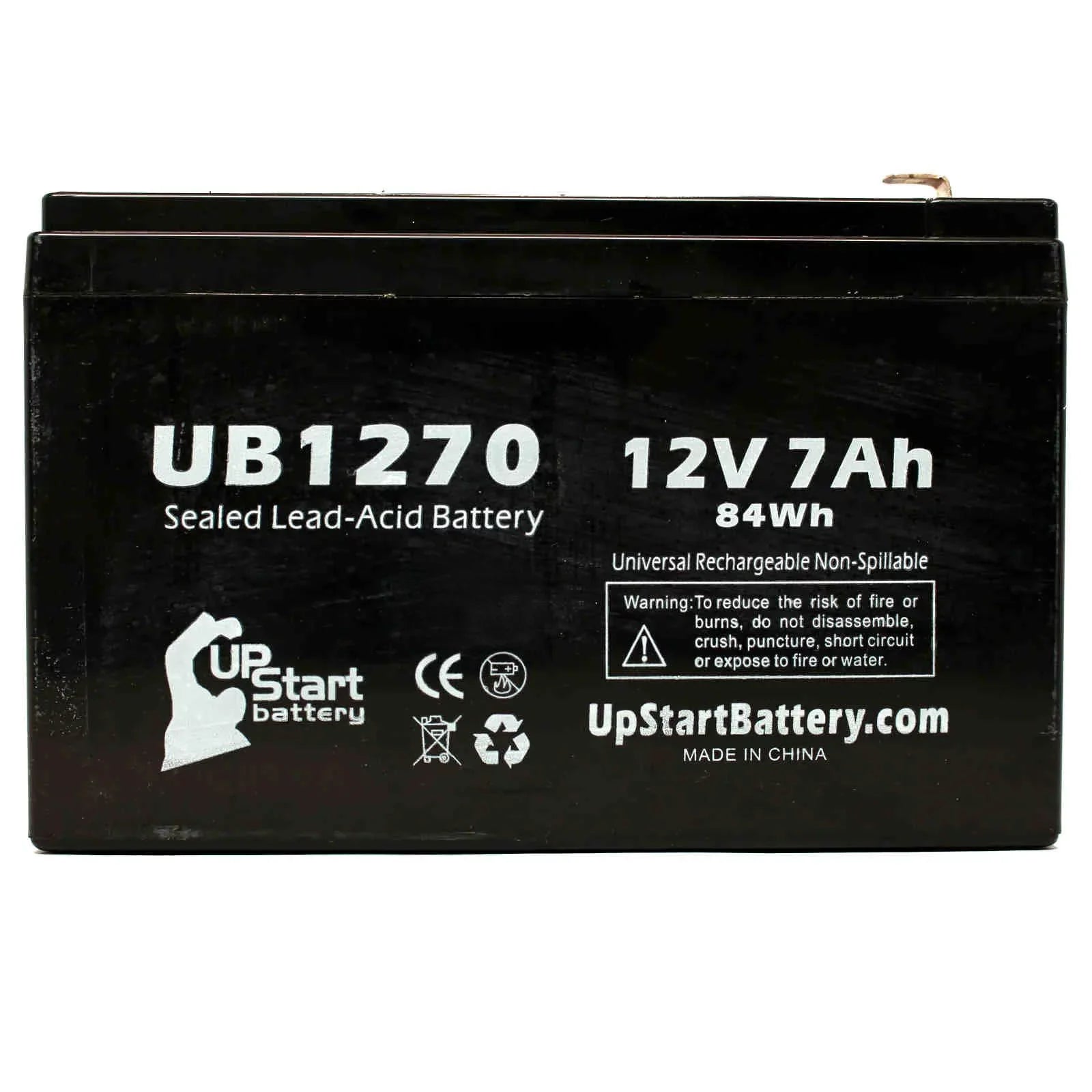 2x Pack - Compatible Upsonic PCM200 Battery - Replacement UB1270 Universal Sealed Lead Acid Battery (12V, 7Ah, 7000mAh, F1 Terminal, , ) - Includes 4 F1 to F2 Terminal Adapters