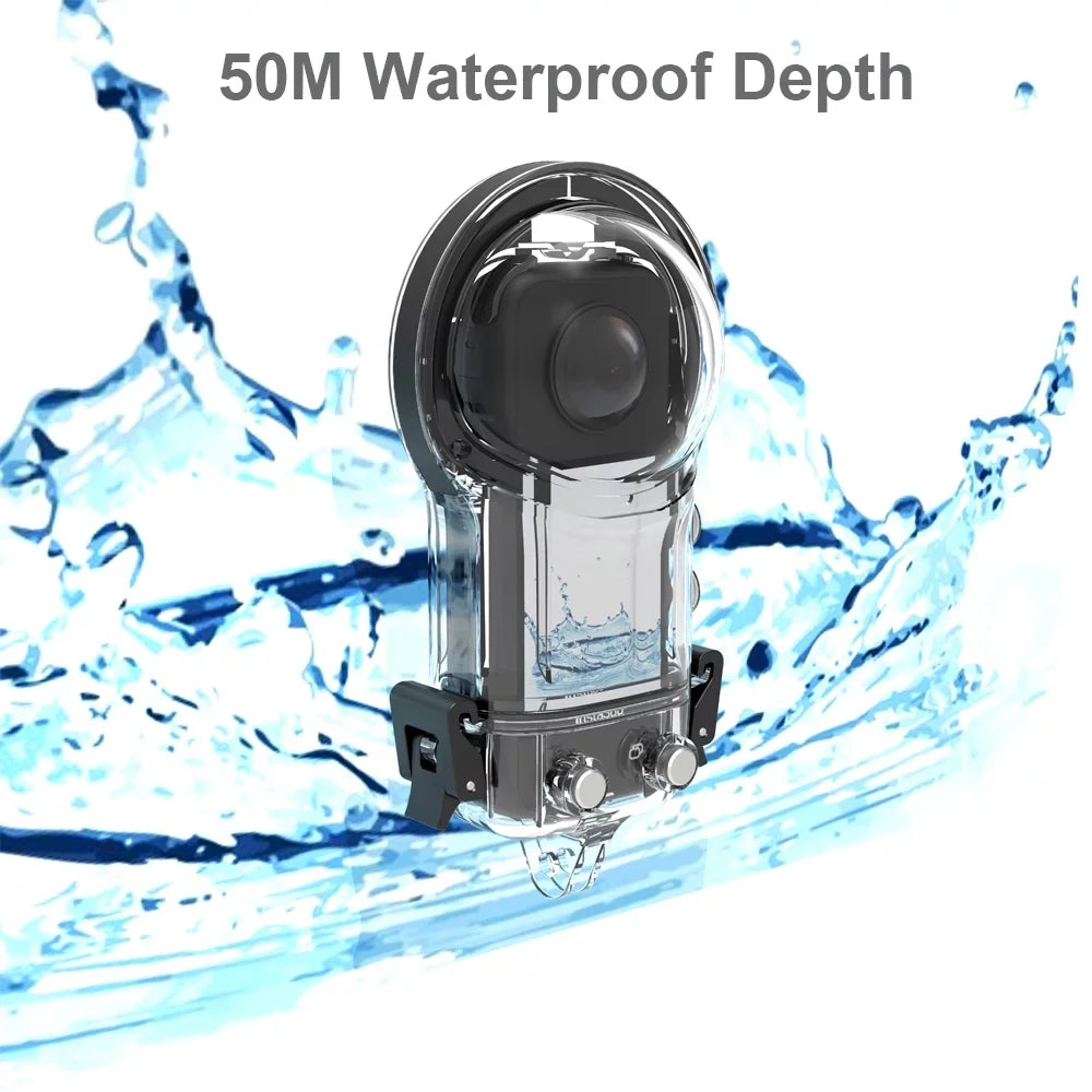 Radirus Panoramic Sports Camera Dive Case, Waterproof Housing, Diving Protective Cover, Underwater 50M, Silicone Lens Cover