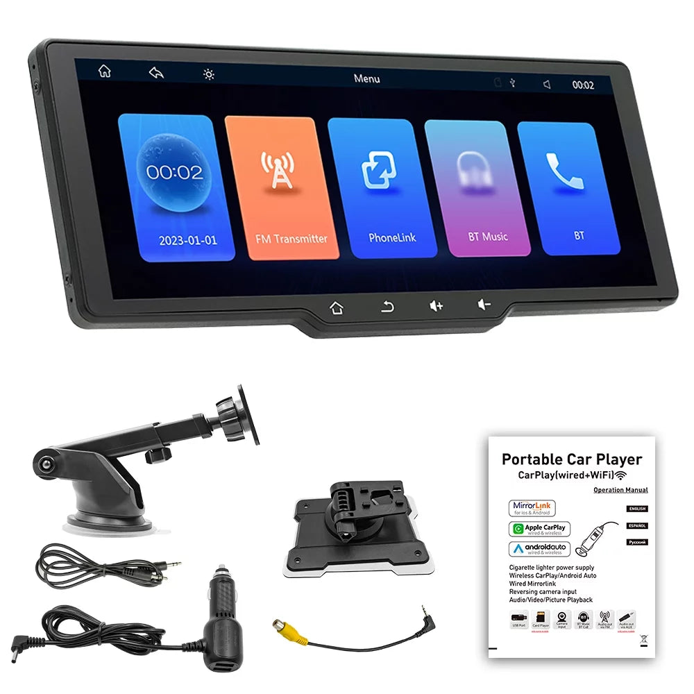 Shinysix Portable Wireless CarPlay Multi-language Car Video Recorder Car Camera Auto Camcorder 10.26in Car Rearview Camera Mobilephone  Control Car MultiMedia Player