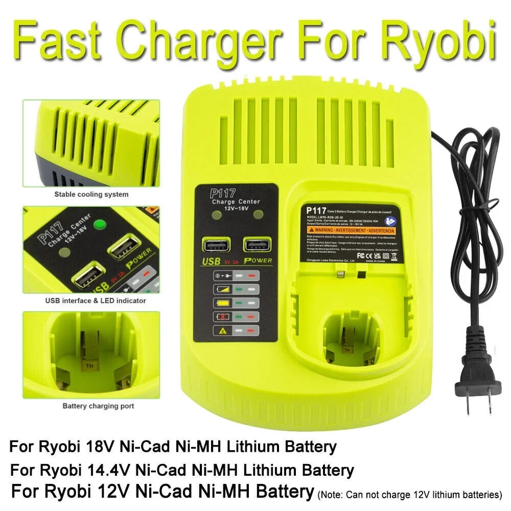 P117 Battery Charger For  18V High Capacity 18Volt Lithium-Ion P108 P106