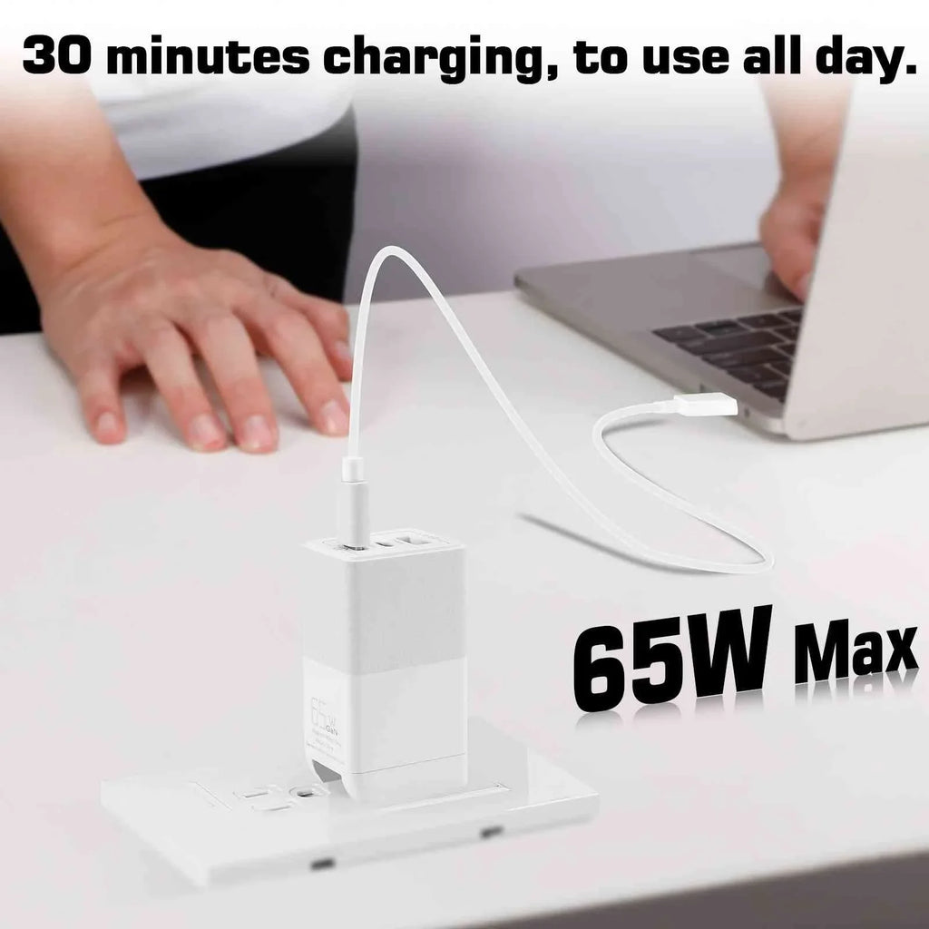 UrbanX 65W Fast Travel Charger with 3 Ports  & Dual -C High-Speed Charging Compatible with  One A9/One M9/Desire Eye/Butterfly 2/One Remix, iPhone, Samsung Galaxy, Google Pixel, MacBook