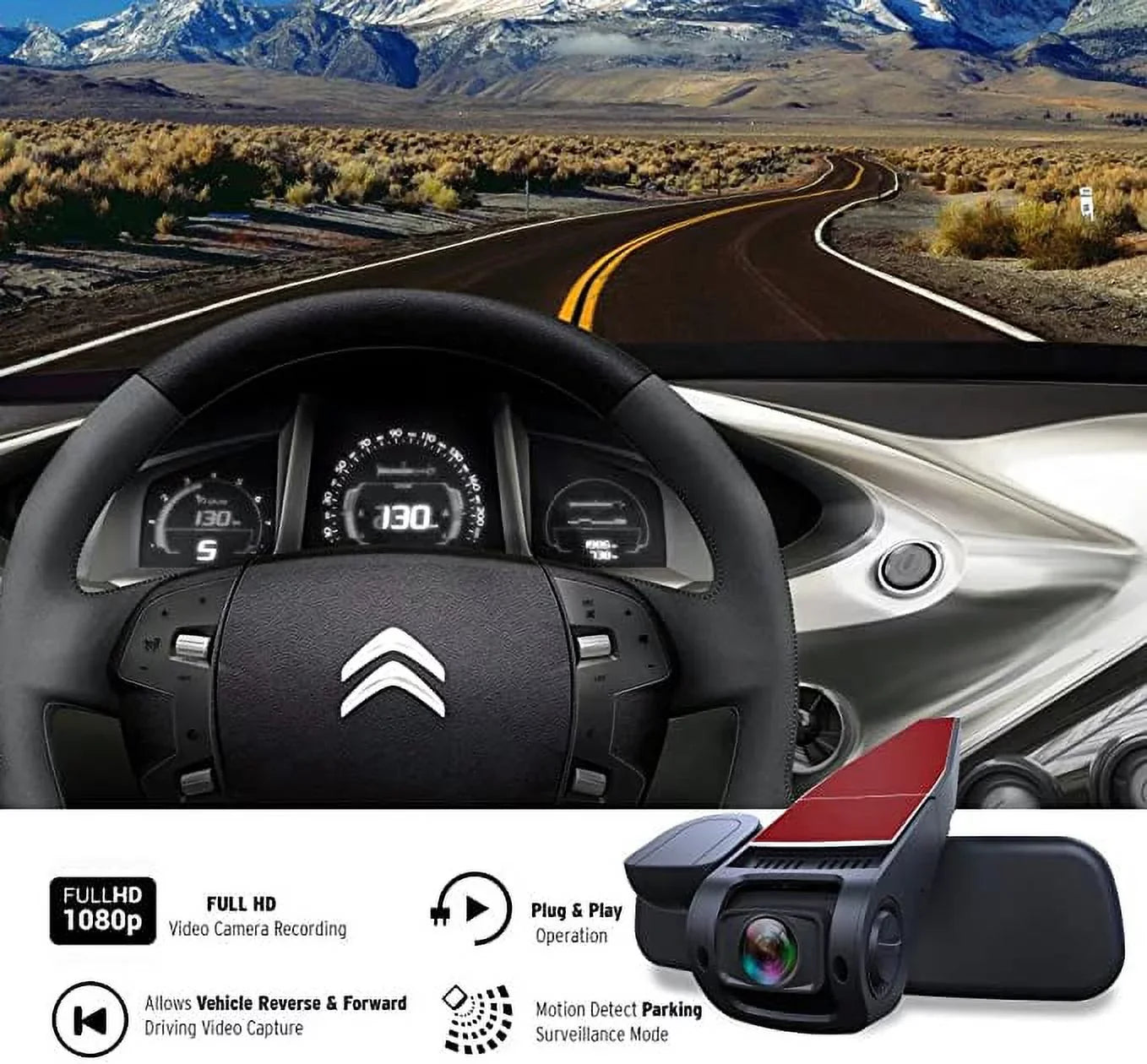 Pyle Dash Cam Rearview  Monitor 1.5” Digital Screen Rear View Dual Camera Video Recording System