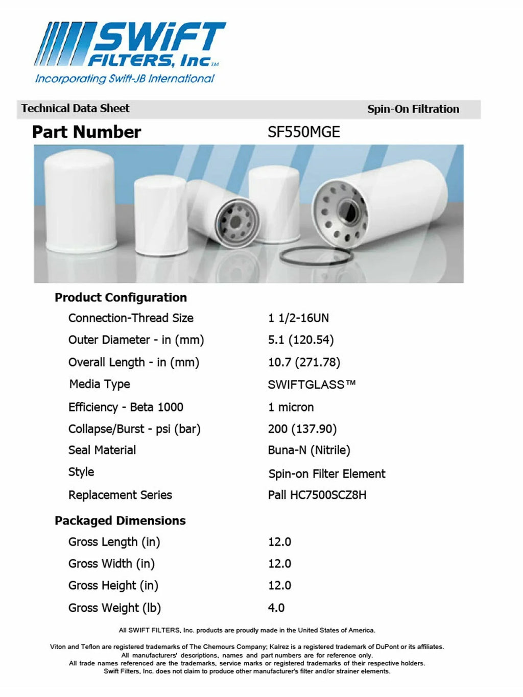 Direct Interchange for  HF28752in-On Filter Element Microglass Construction 1 Micron